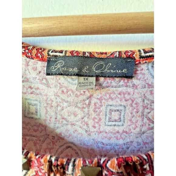 Womens sleeveless top bohemian geometric casual blouse orange red plus size 1x. - Picture 6 of 9